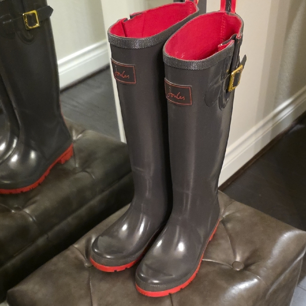 Joules Women's Charcoal and Scarlet Rain Boots - Picture 3 of 11